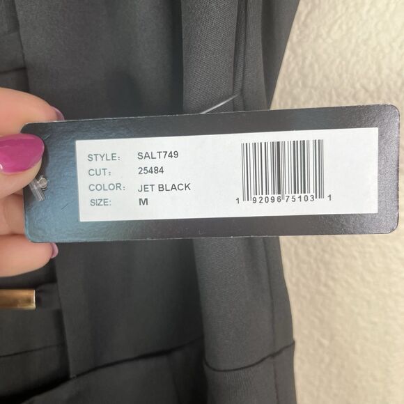 Bebe Bar Detail Jumpsuit Women’s Size Medium Black Gold Bar New - Picture 8 of 13